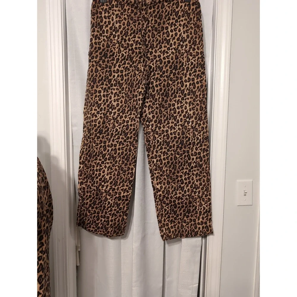Lauren Ralph Lauren Womens Medium Leopard Print Monogram Pajama‎ Set